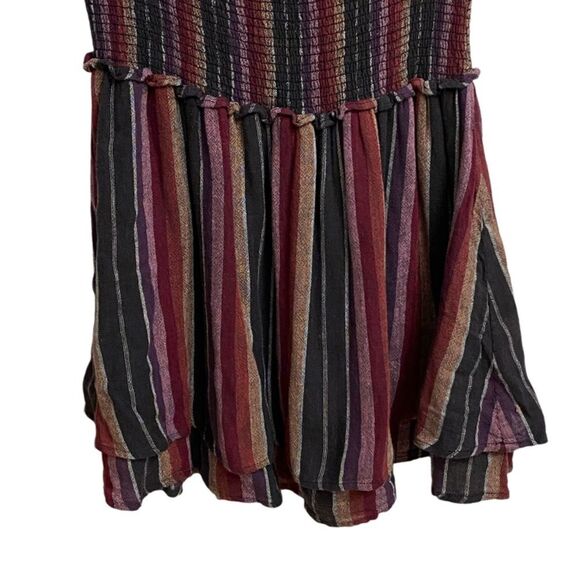Rails Lucca Mini Dress Women's Sz S Linen Blend Striped Smocked V-Neck Coquette - Picture 13 of 16